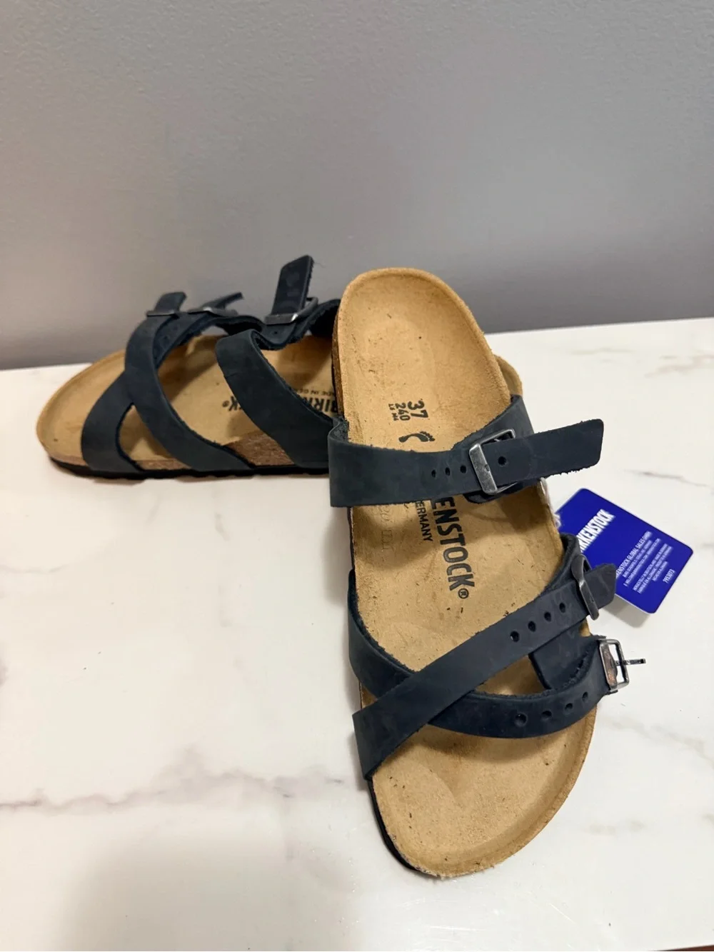 Birkenstock Black Franca oiled leather Triple-Strap Buckle Sandals